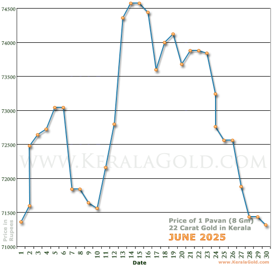 Kerala Gold Daily Price Chart - June 2025